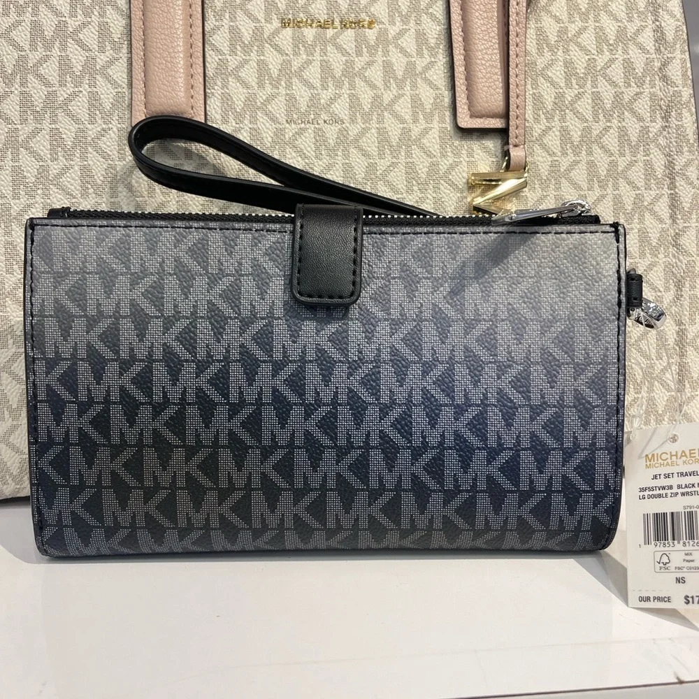 MICHAEL KORS Jet Set Lg Ombré Signature Logo Double Zip Wristlet Phone Hd Wallet